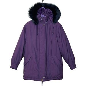 Bromley Sport Purple Down Fur Trim Removable Hooded Puffer Coat Jacket Women's S